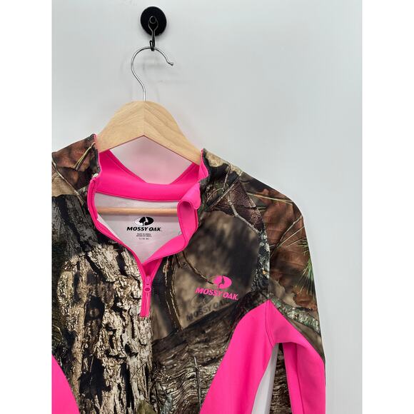 Mossy Oak Quarter Zip Pullover Camo Women Small Brown Pink Fleece Lined - Picture 4 of 8